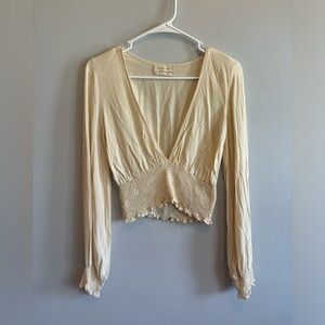 Urban Outfitters Cream Deep V Peasant Blouse Size M